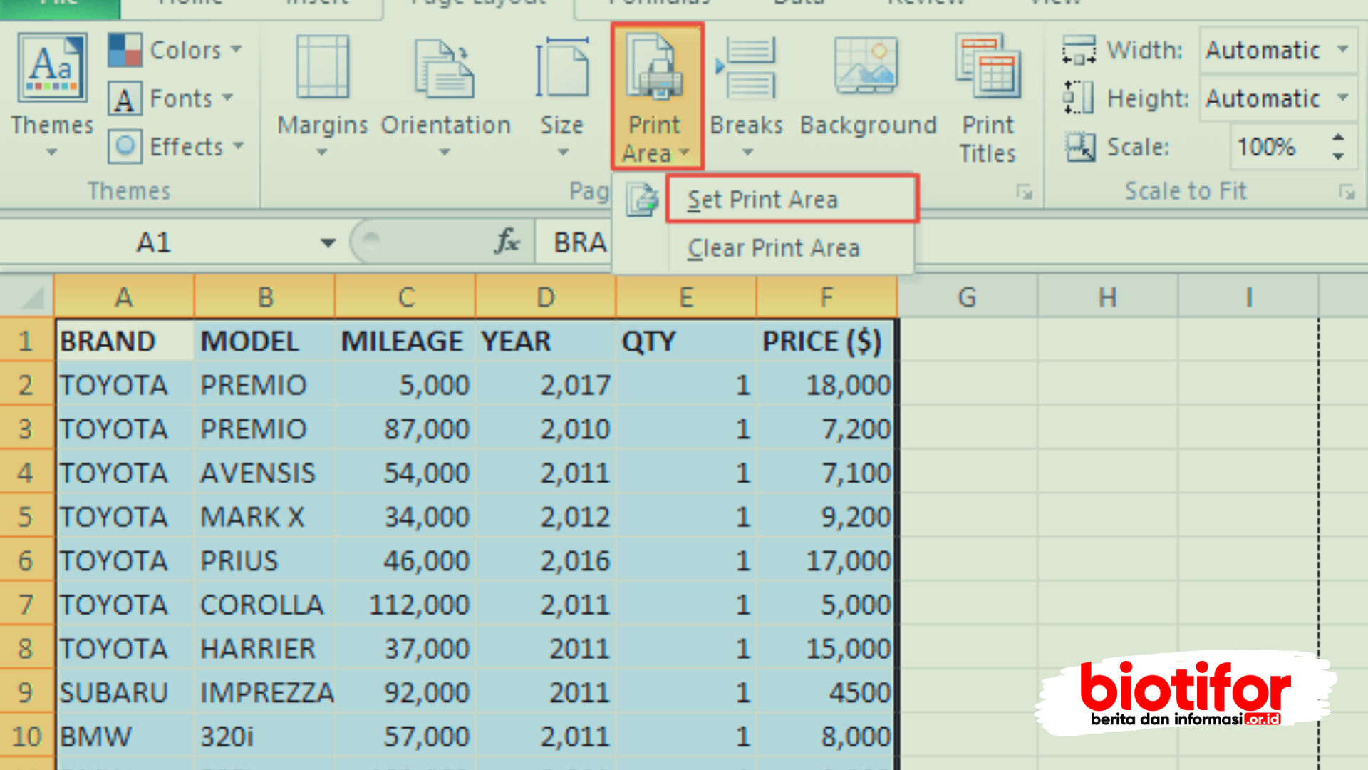 cara print excel