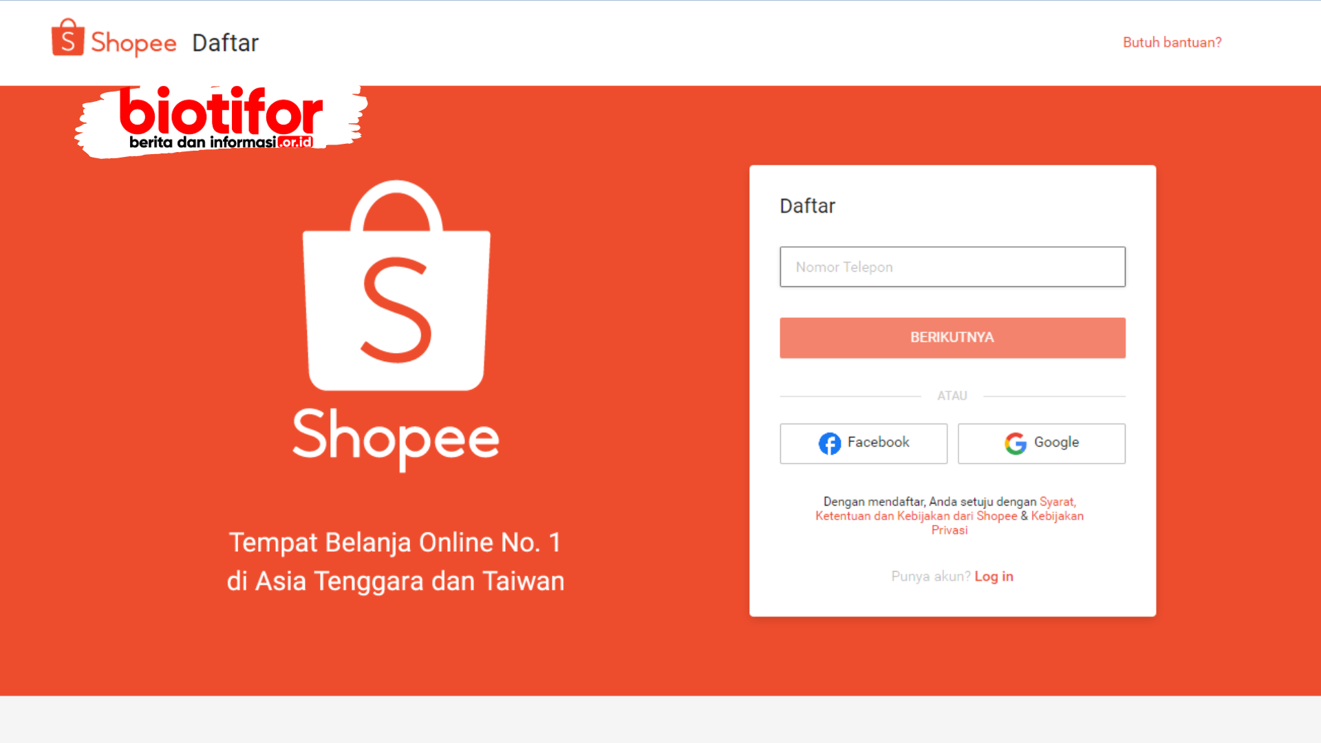 Pendaftaran Akun Shopee